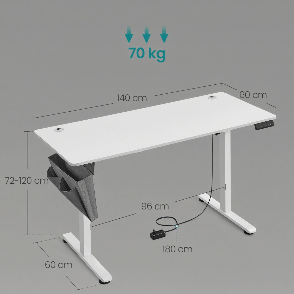 Bureau assis debout pro blanc 140 x 60 cm