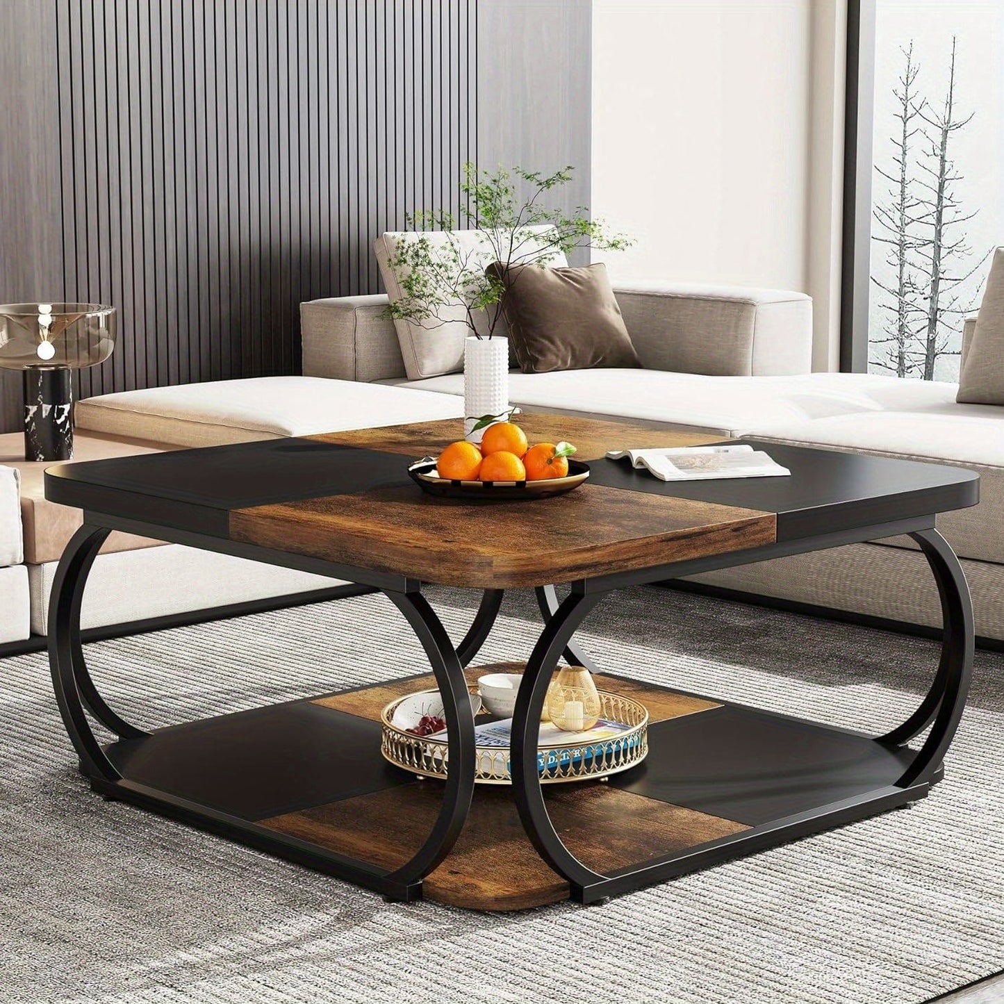 Table basse bois et acier noir