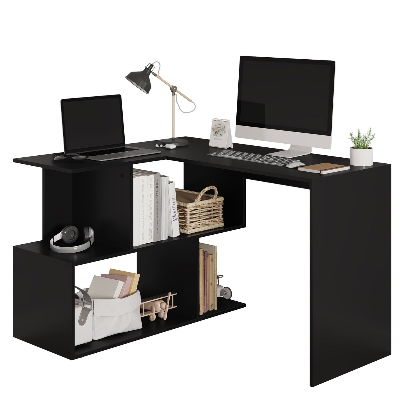 Bureau d'angle en bois avec étagère 120 x 100 cm