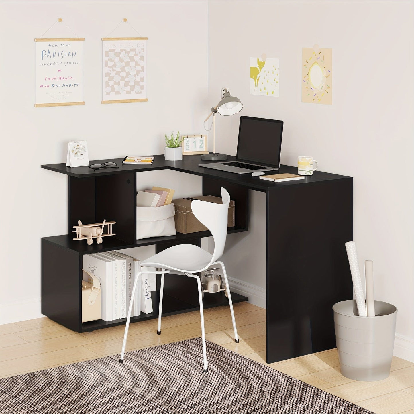 Bureau d'angle en bois avec étagère 120 x 100 cm