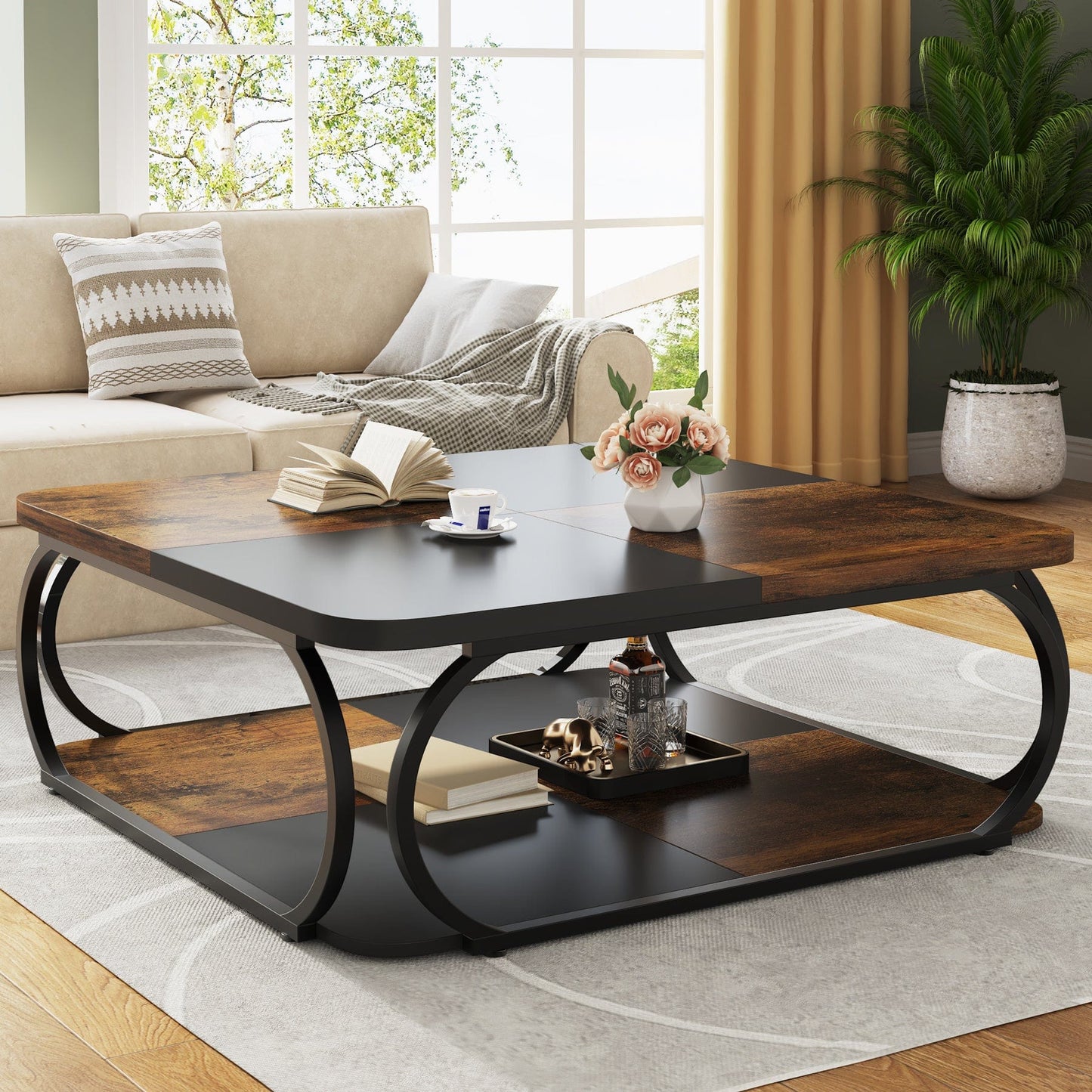 Table basse bois et acier noir