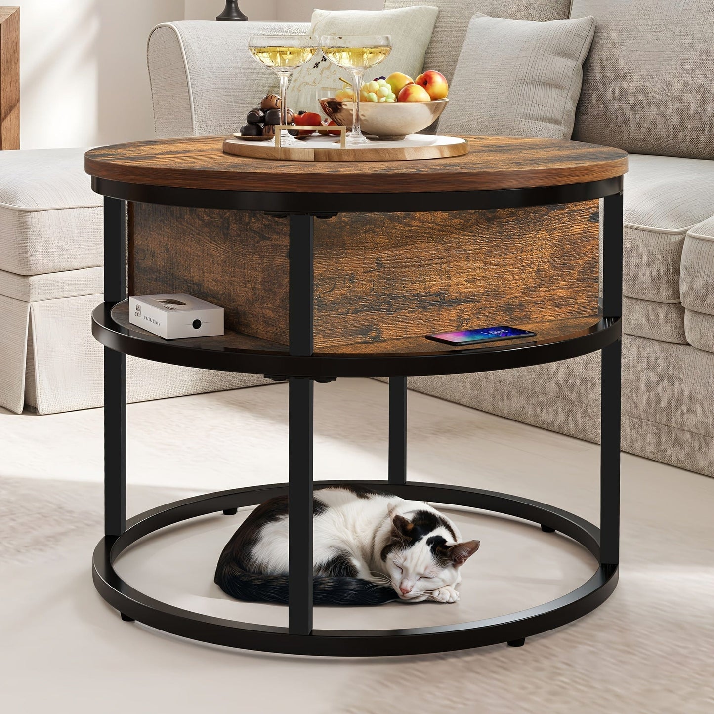 Table basse ronde en bois et metal