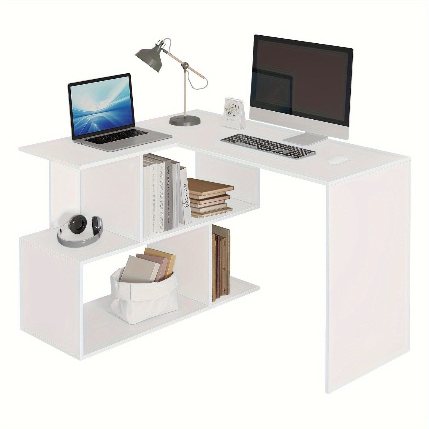 Bureau d'angle en bois avec étagère 120 x 100 cm