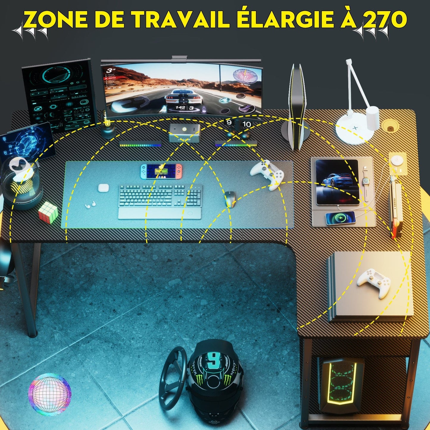 Bureau gamer angle 100 x 50 cm