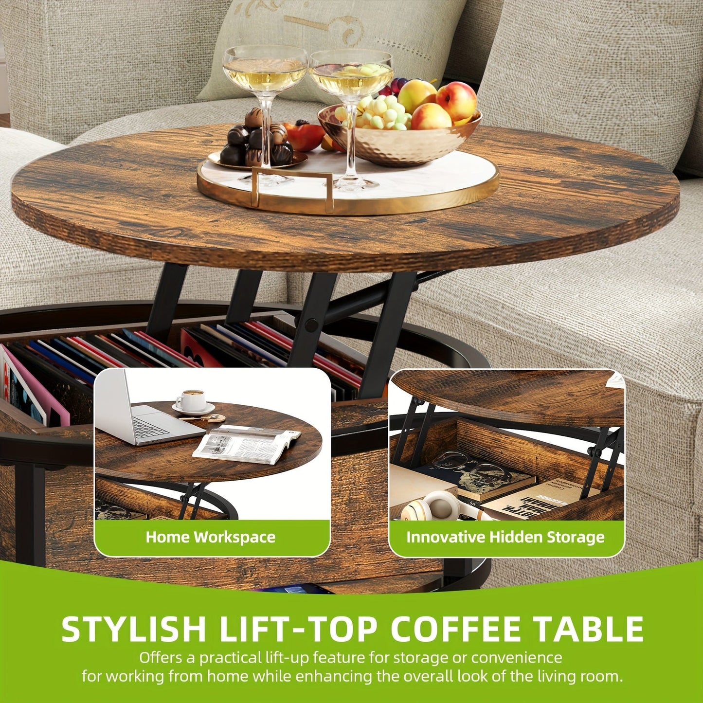 Table basse ronde en bois et metal