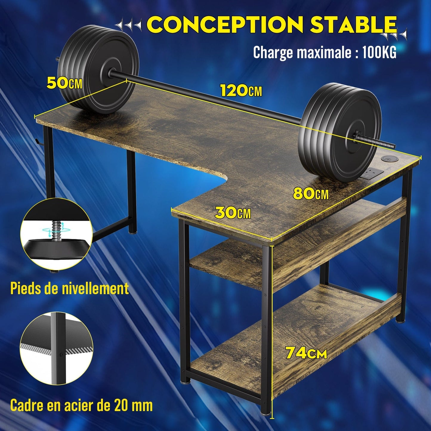 Bureau gamer angle 100 x 50 cm