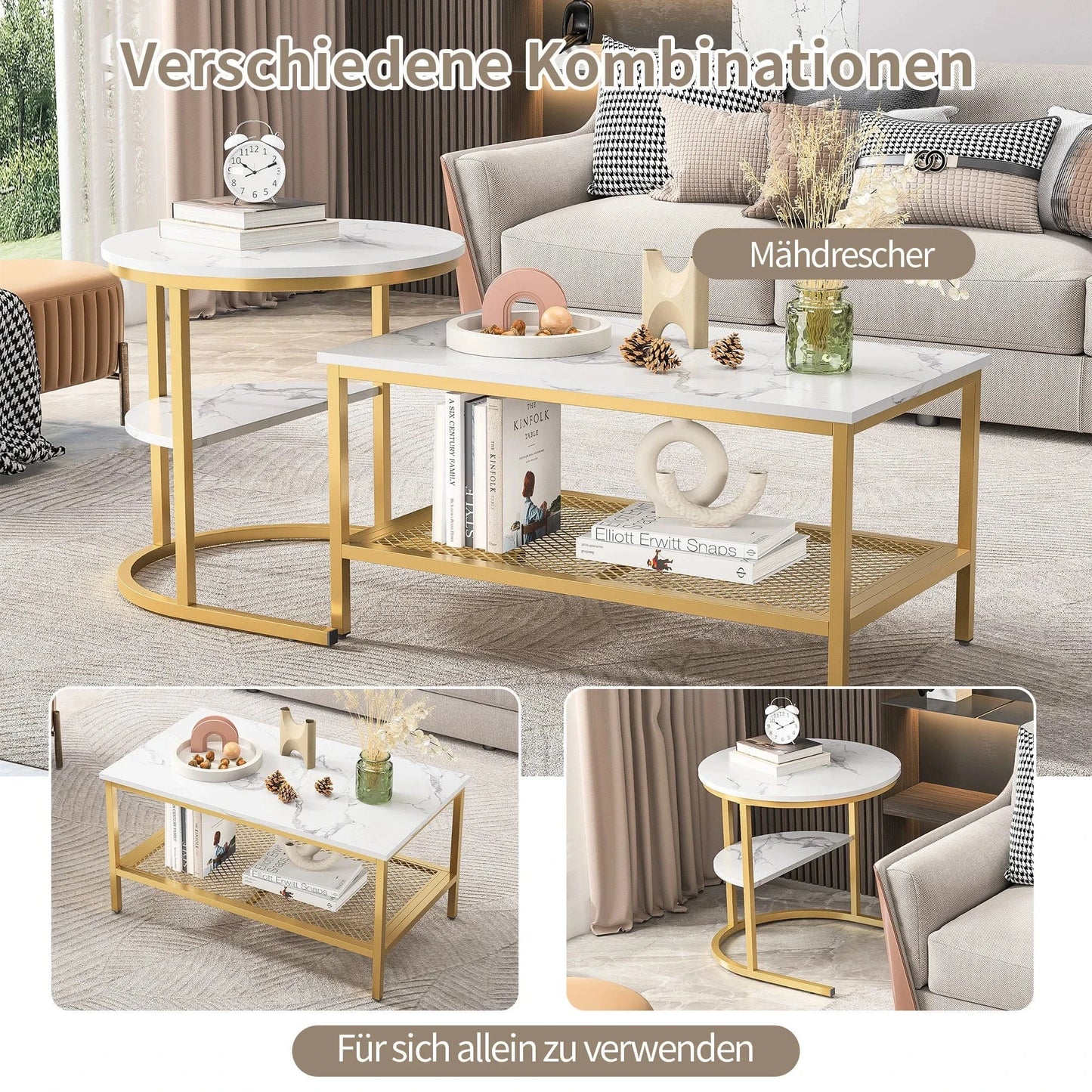 Table basse marbre blanc pied doré