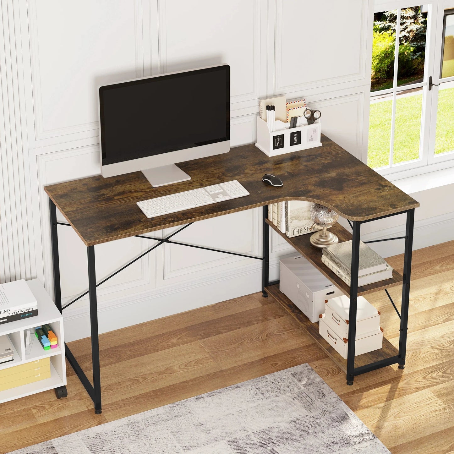 Bureau scandinave métal noir et bois étagère