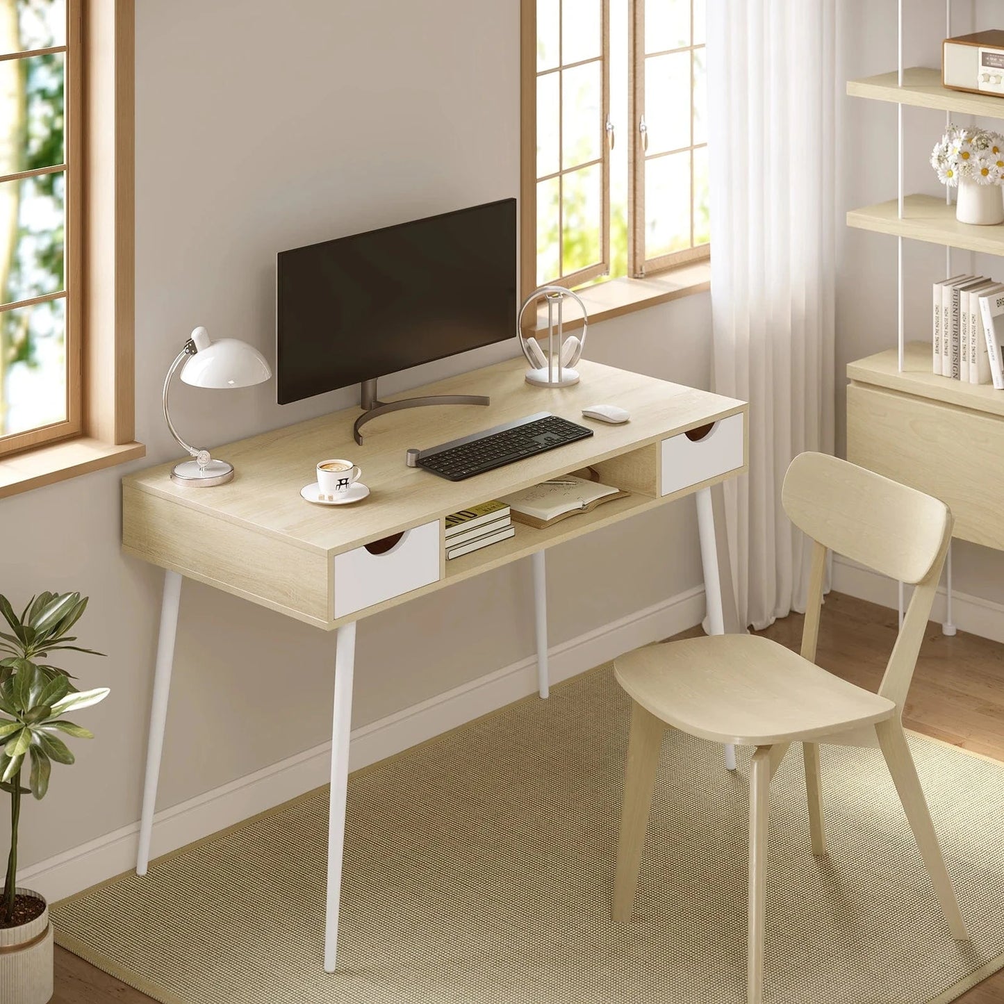 Bureau blanc et bois scandinave