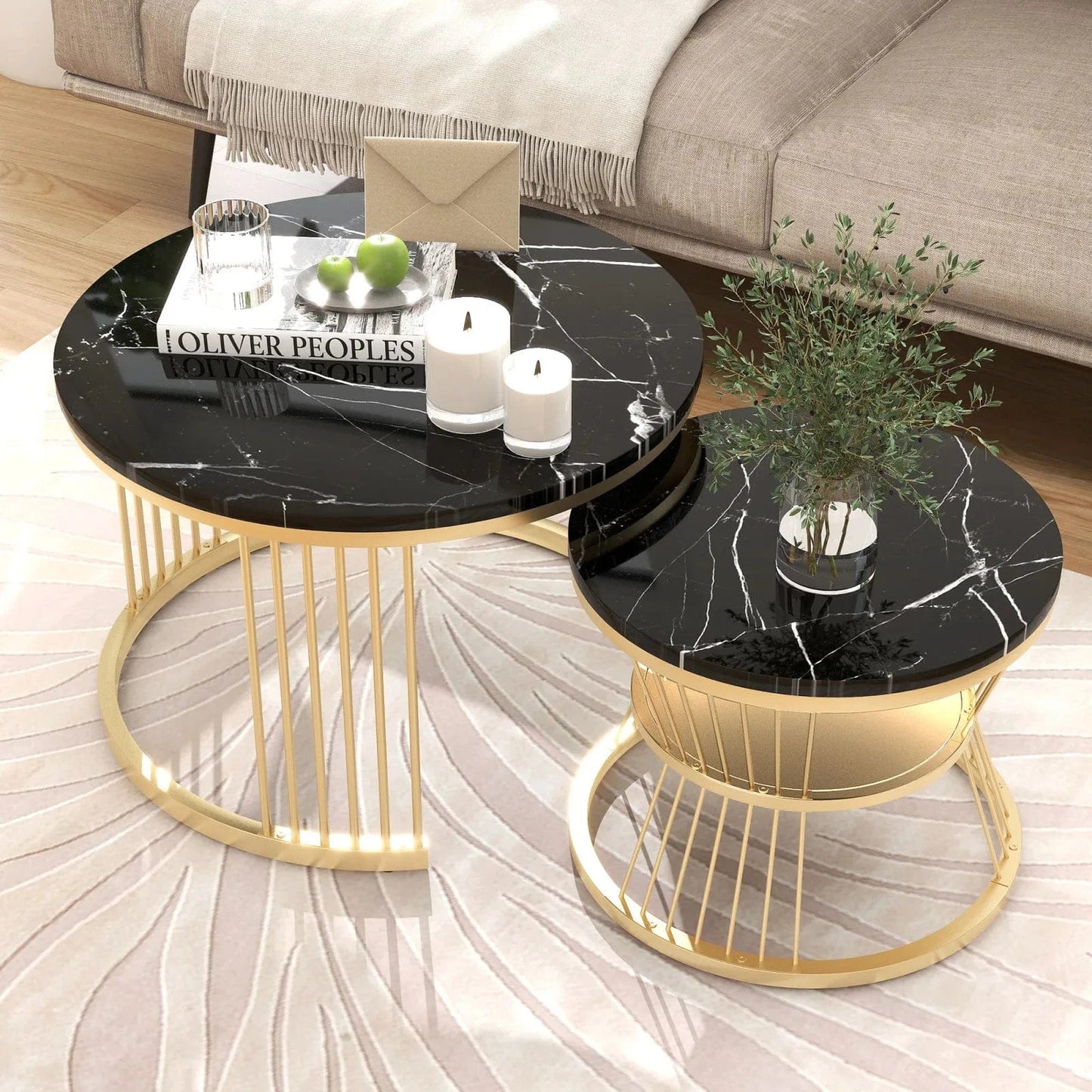 Table basse marbre noir et doré