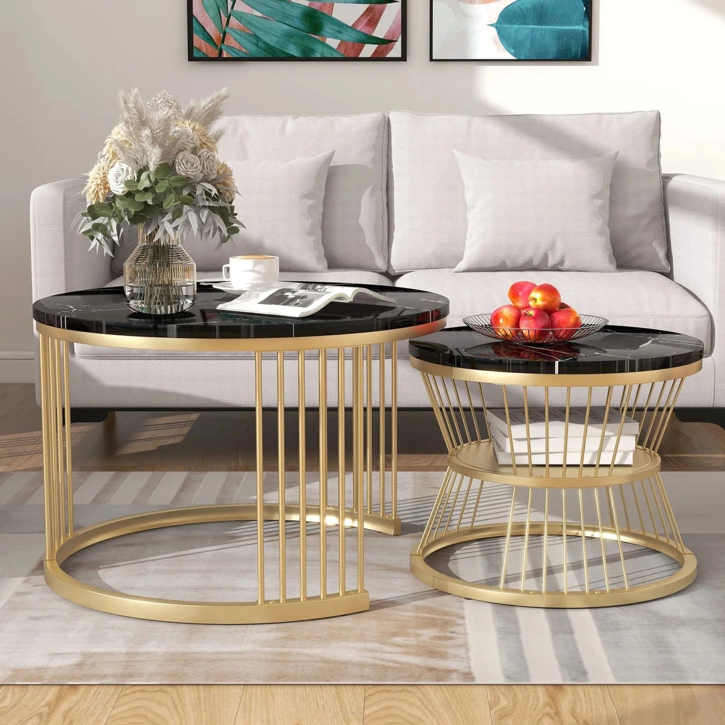 Table basse marbre noir et doré