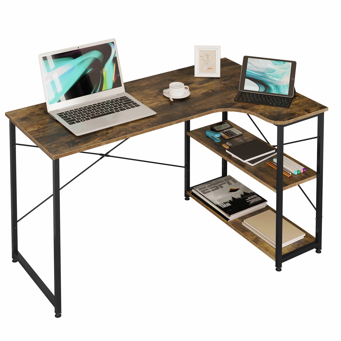 Bureau scandinave métal noir et bois étagère