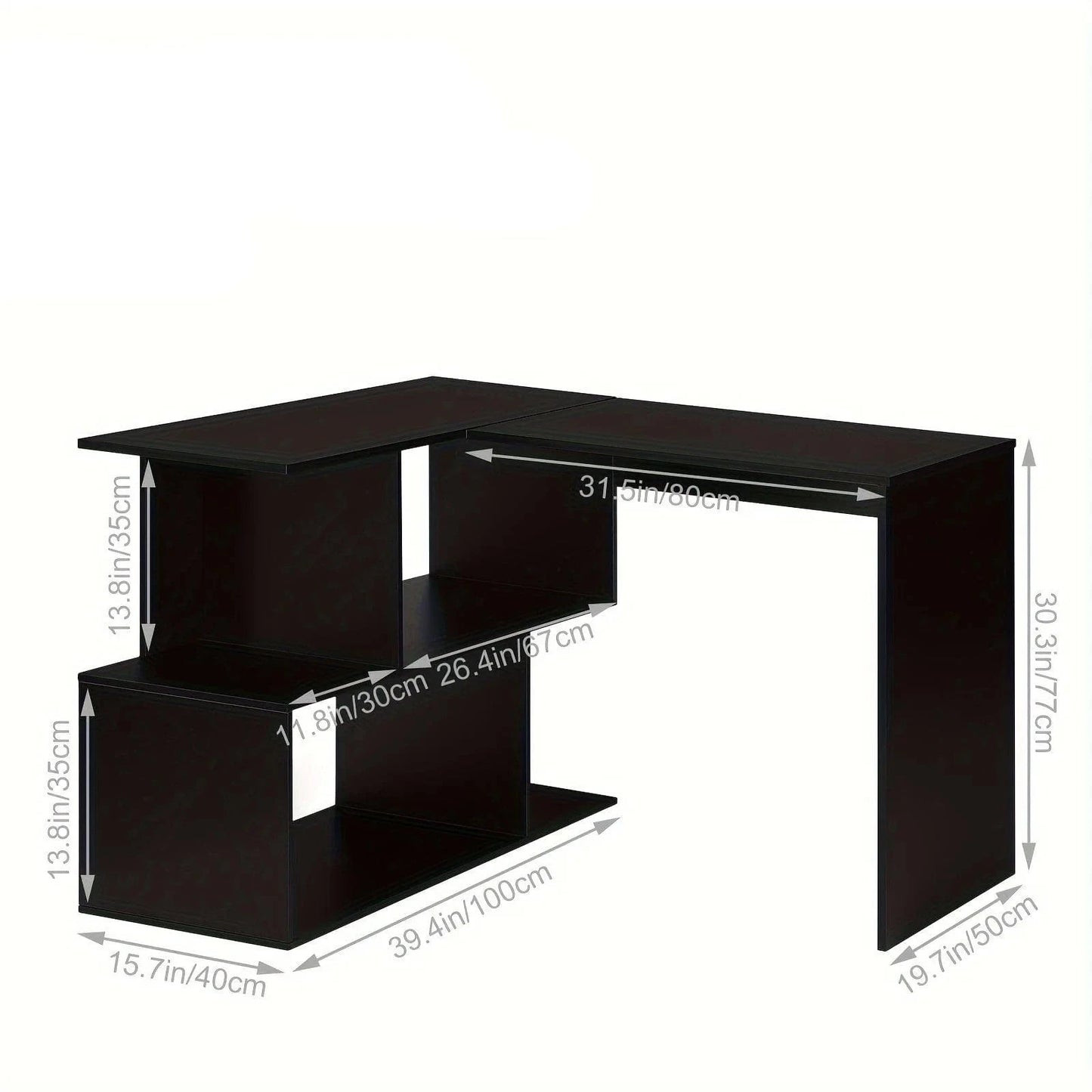 Bureau d'angle en bois avec étagère 120 x 100 cm
