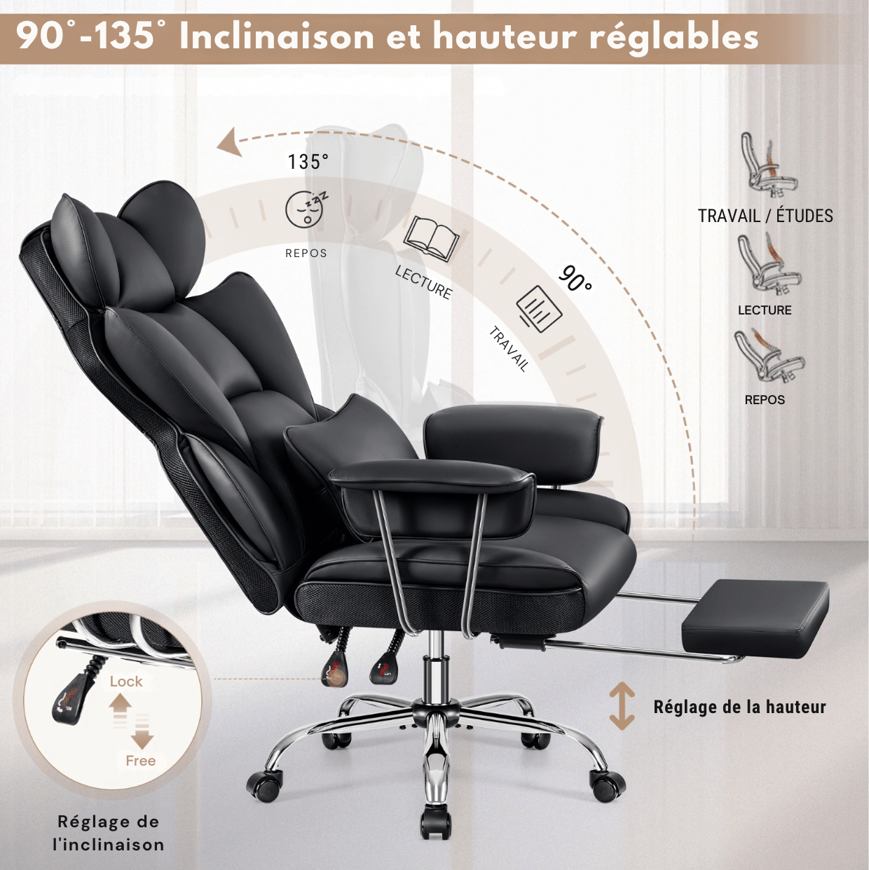 Chaise de bureau confortable et design