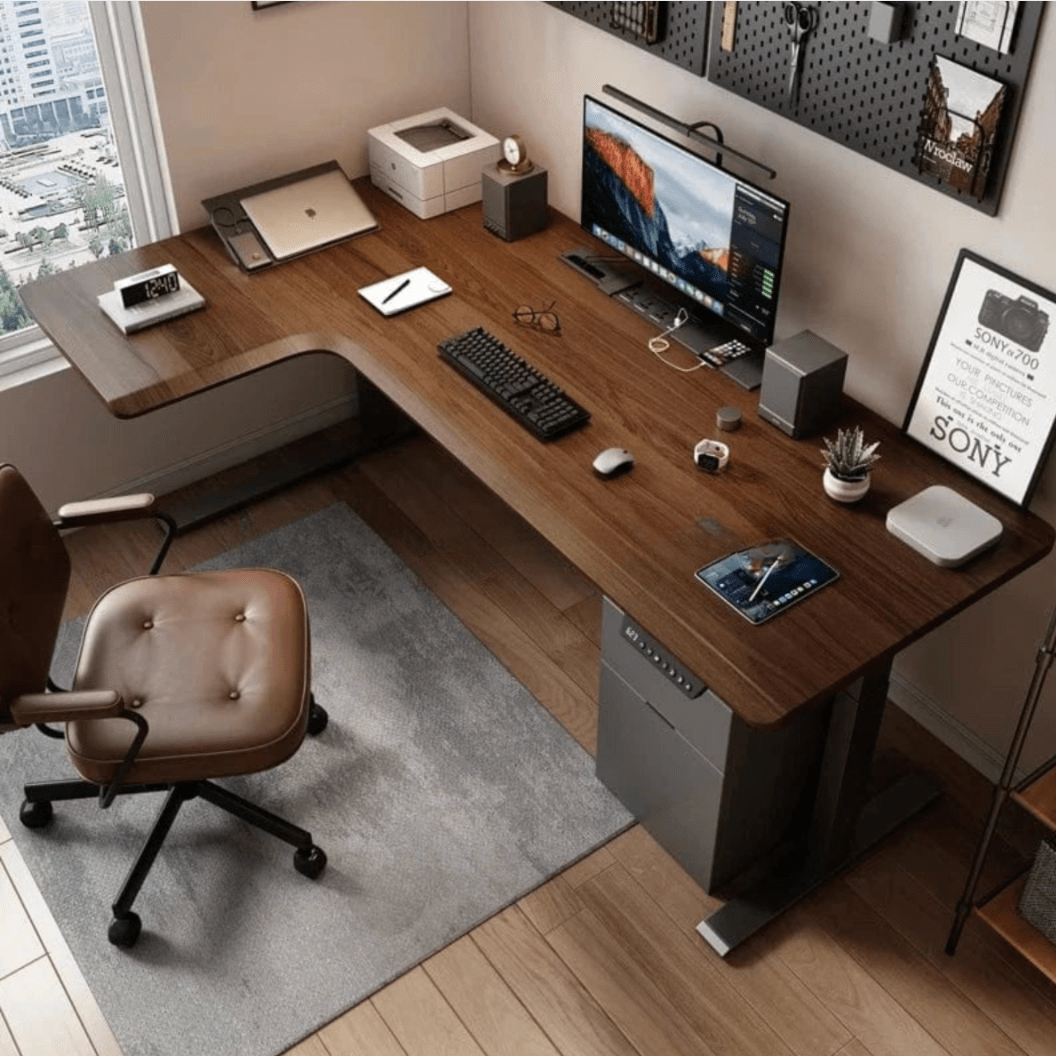 Bureau assis debout plateau bois massif