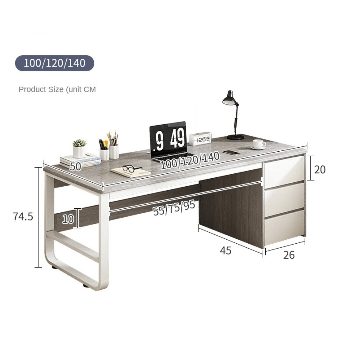 Bureau avec 3 tiroirs