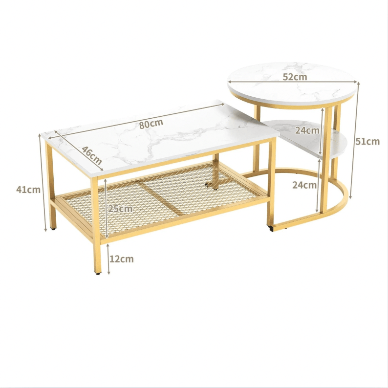 Table basse marbre blanc pied doré