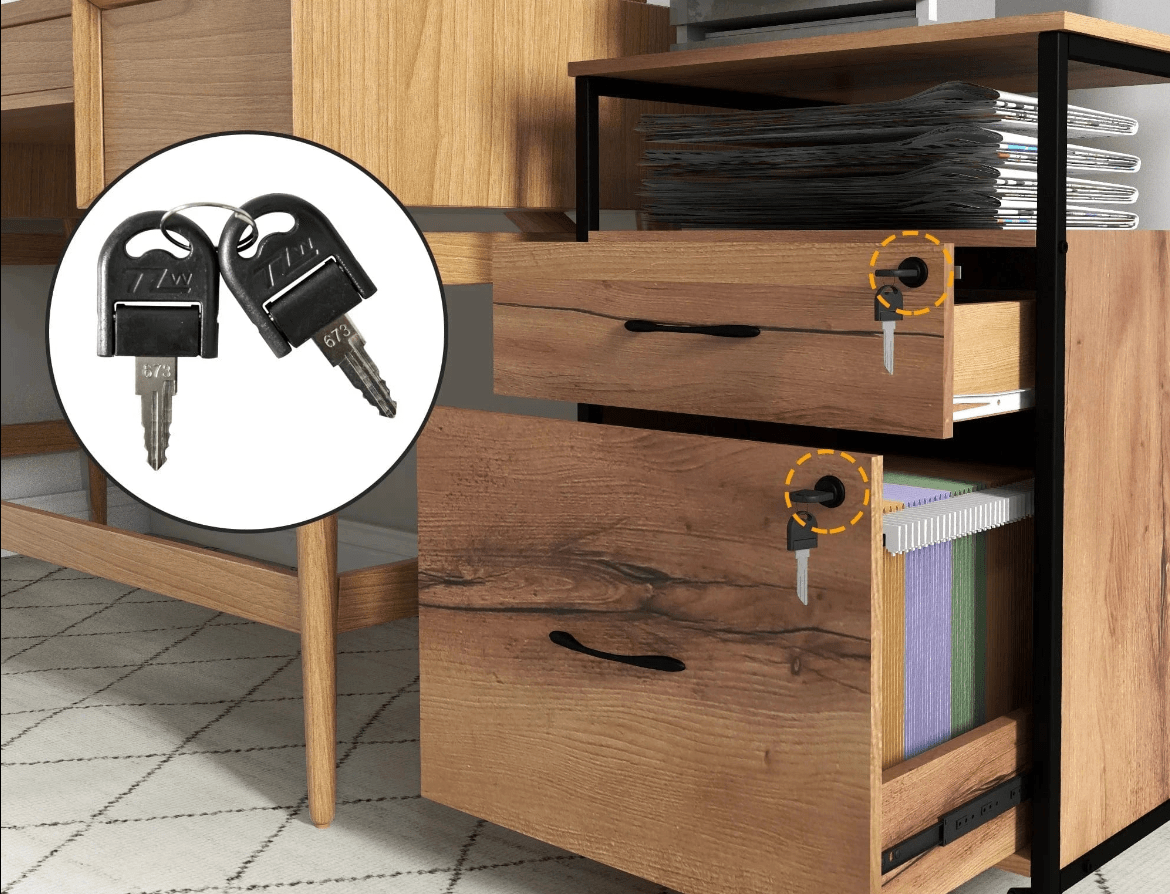 Caisson bureau à tiroirs en bois