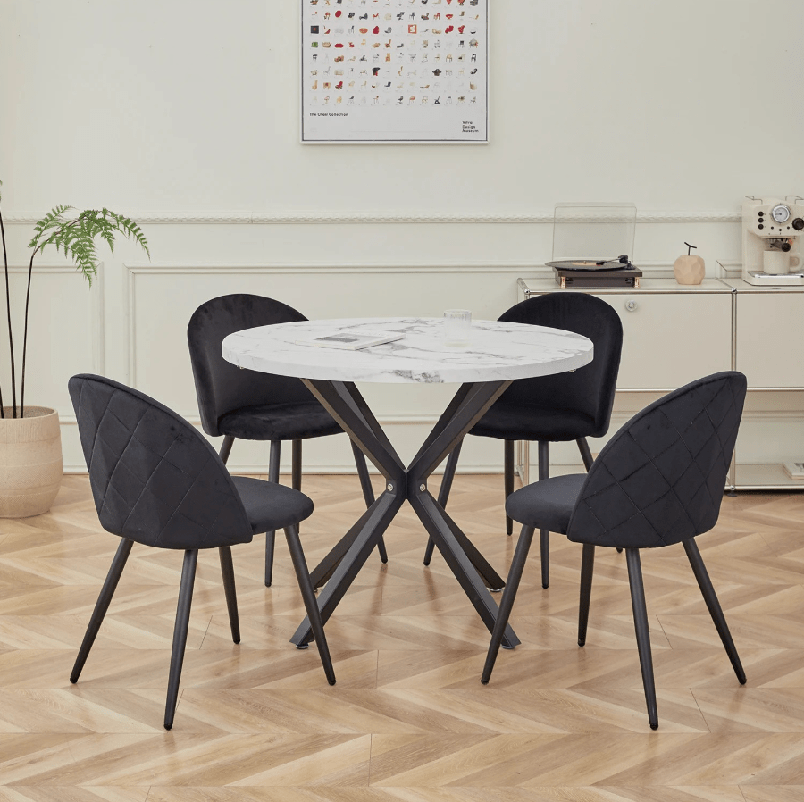 Chaise de réunion style nordique en velours | SET DE 4 PIÈCES