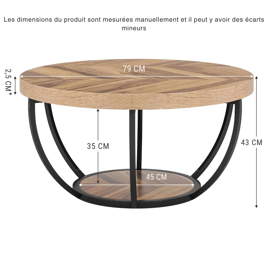 Table basse ronde bois et metal noir