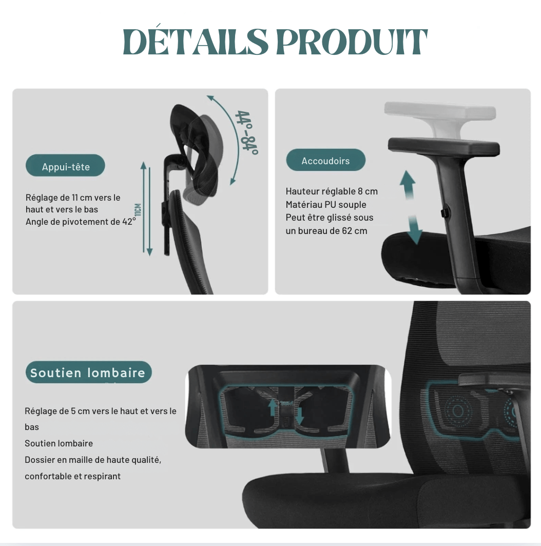 Chaise de bureau ergonomique en maille
