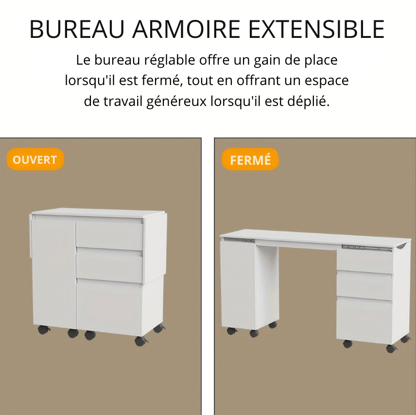 Bureau blanc avec rangement 120 X 36.5 X 73 Cm