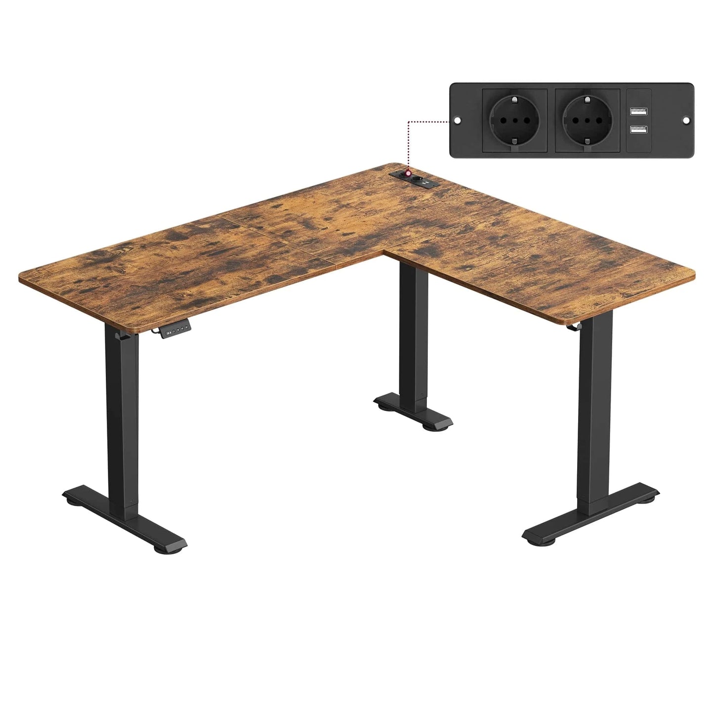 Bureau d'angle assis debout avec prise intégrée 140 x 160 cm
