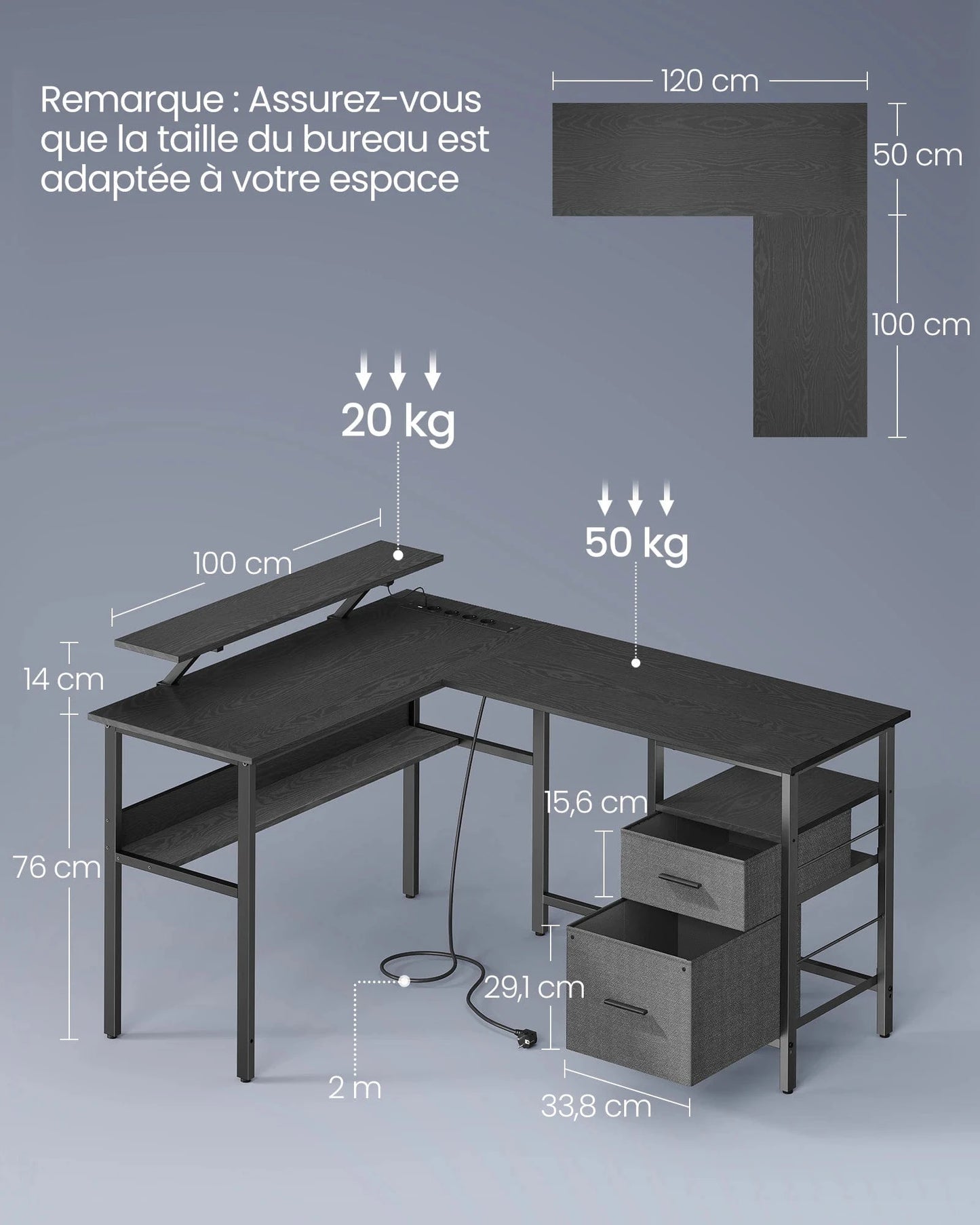 Bureau d'angle noir avec rangement