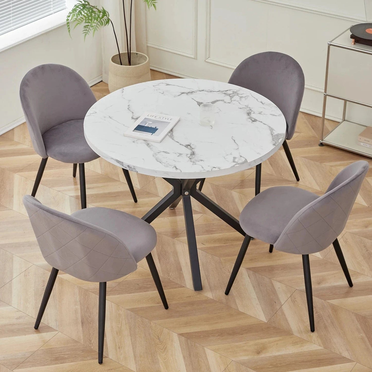 Chaise de réunion style nordique en velours | SET DE 4 PIÈCES