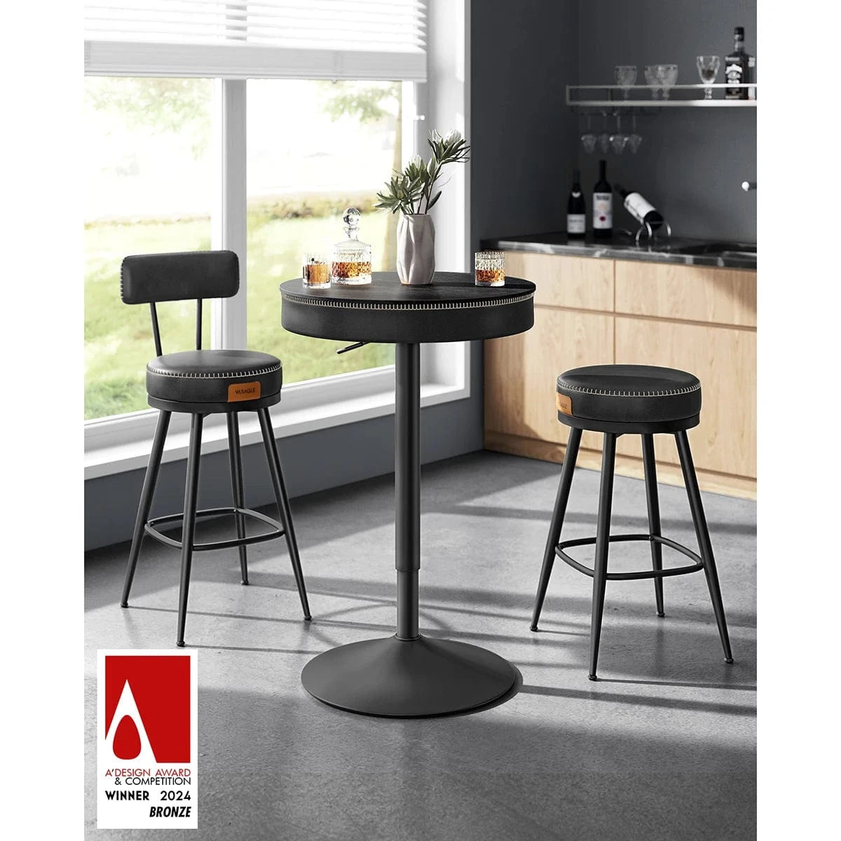 Table ronde haute aspect cuir