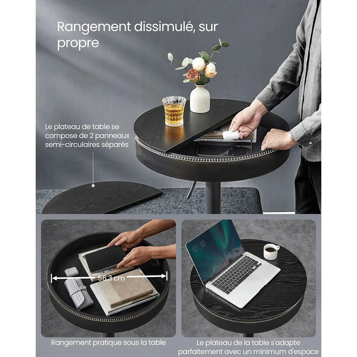 Table ronde haute aspect cuir