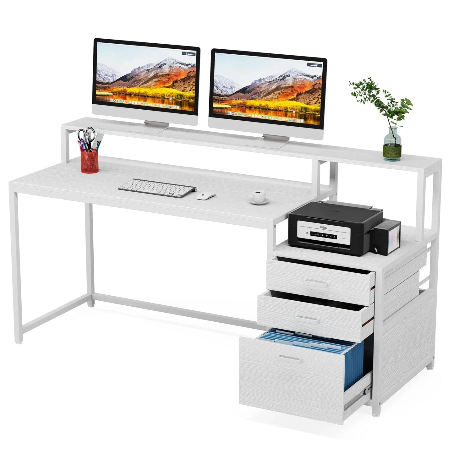 Bureau bois et metal avec rangements