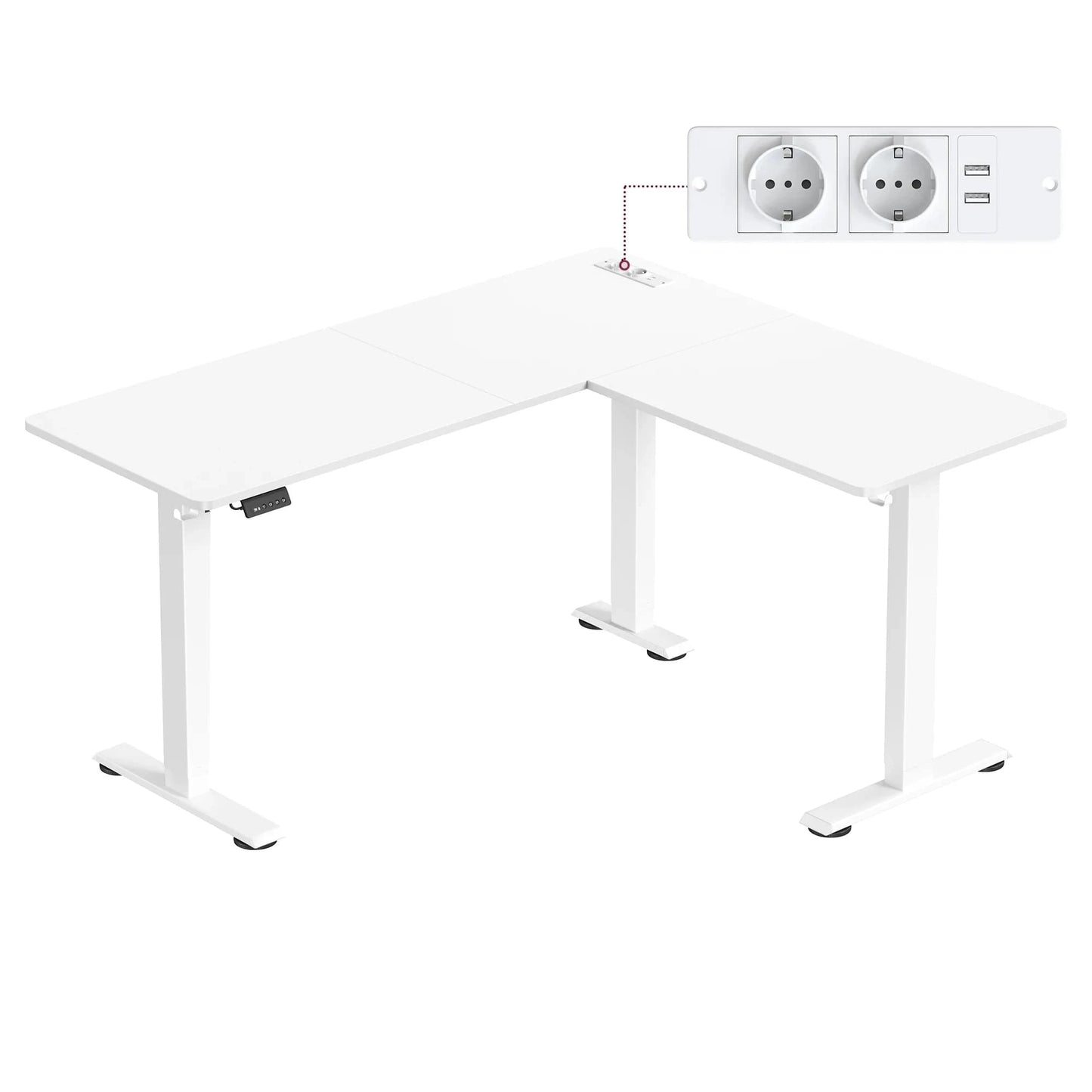 Bureau d'angle assis debout avec prise intégrée 140 x 160 cm