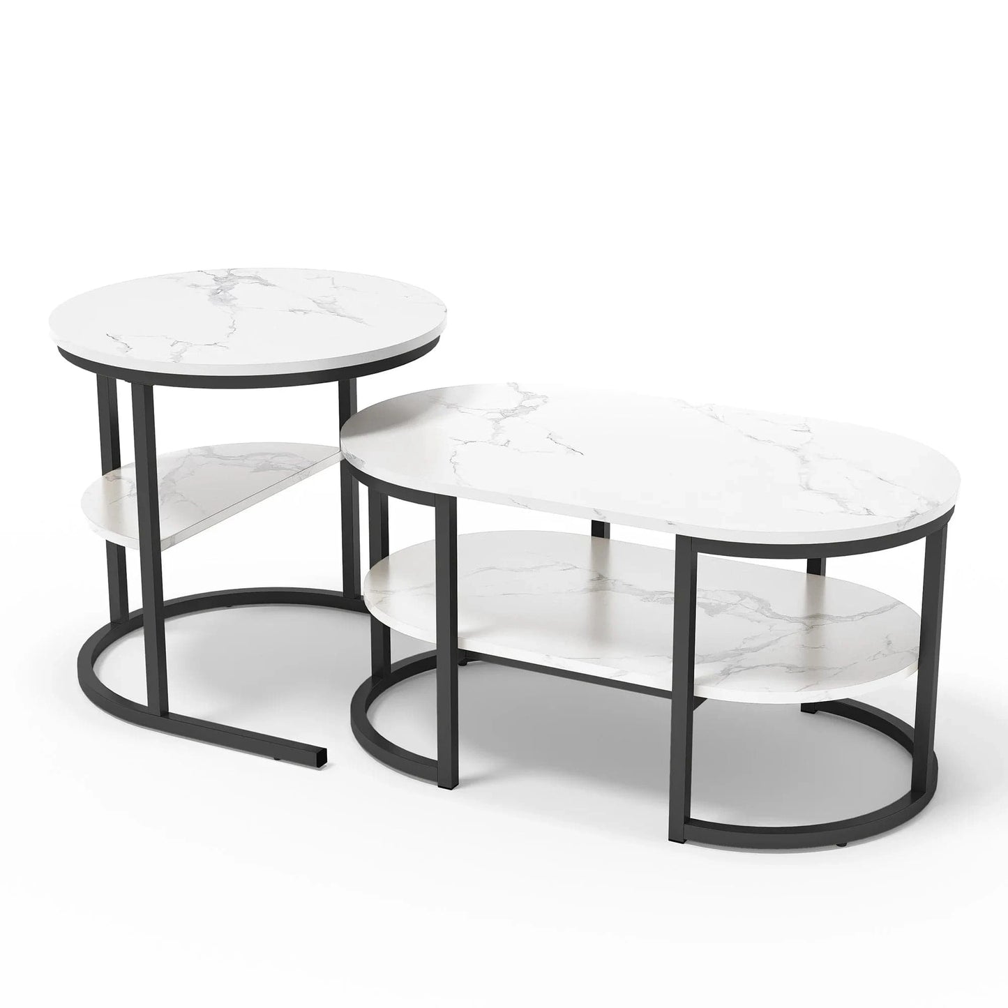 Table basse ronde en marbre blanc et fer doré