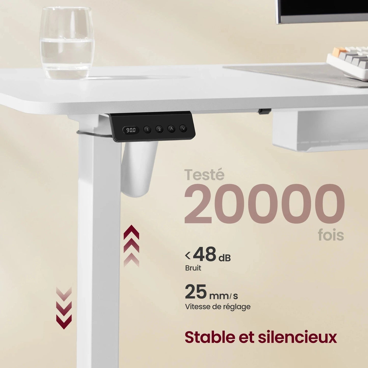 Bureau d'angle assis debout avec prise intégrée 140 x 160 cm