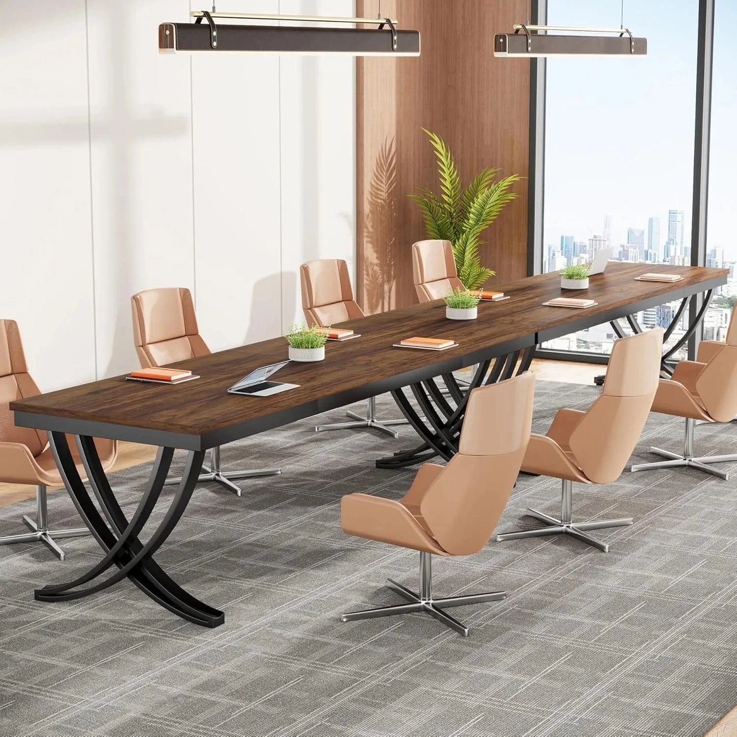 Grande table de réunion bois et métal