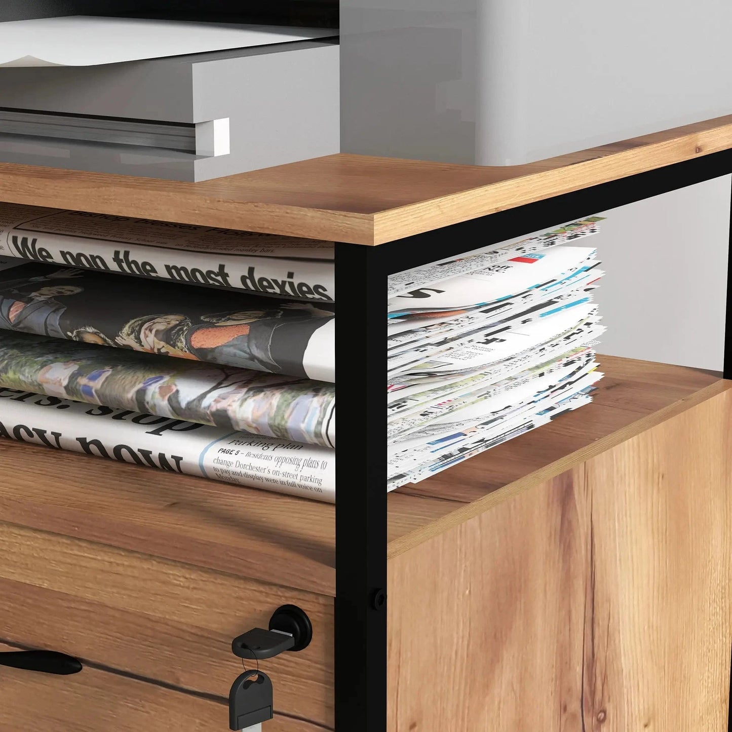 Caisson bureau à tiroirs en bois