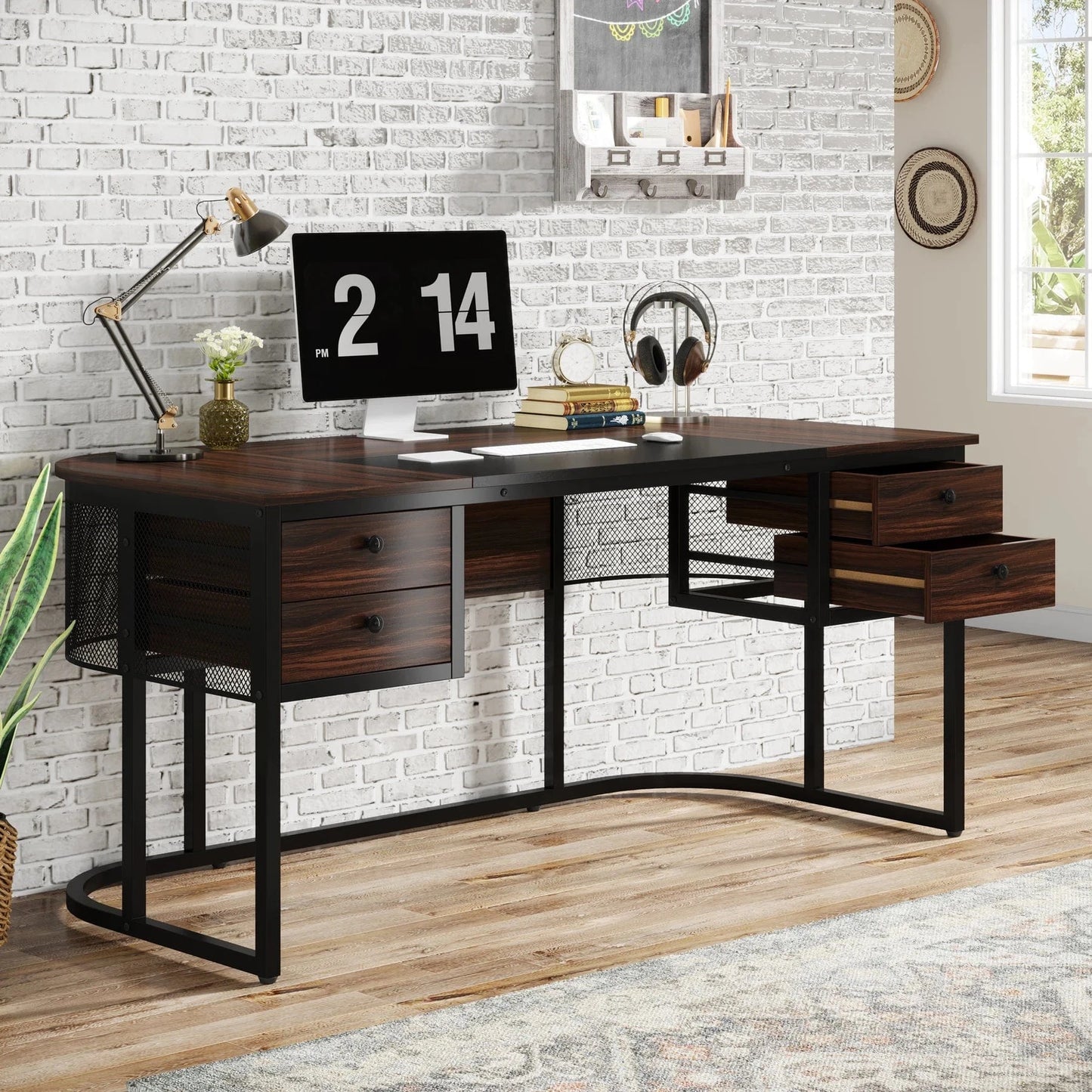Bureau bois et noir 4 tiroirs