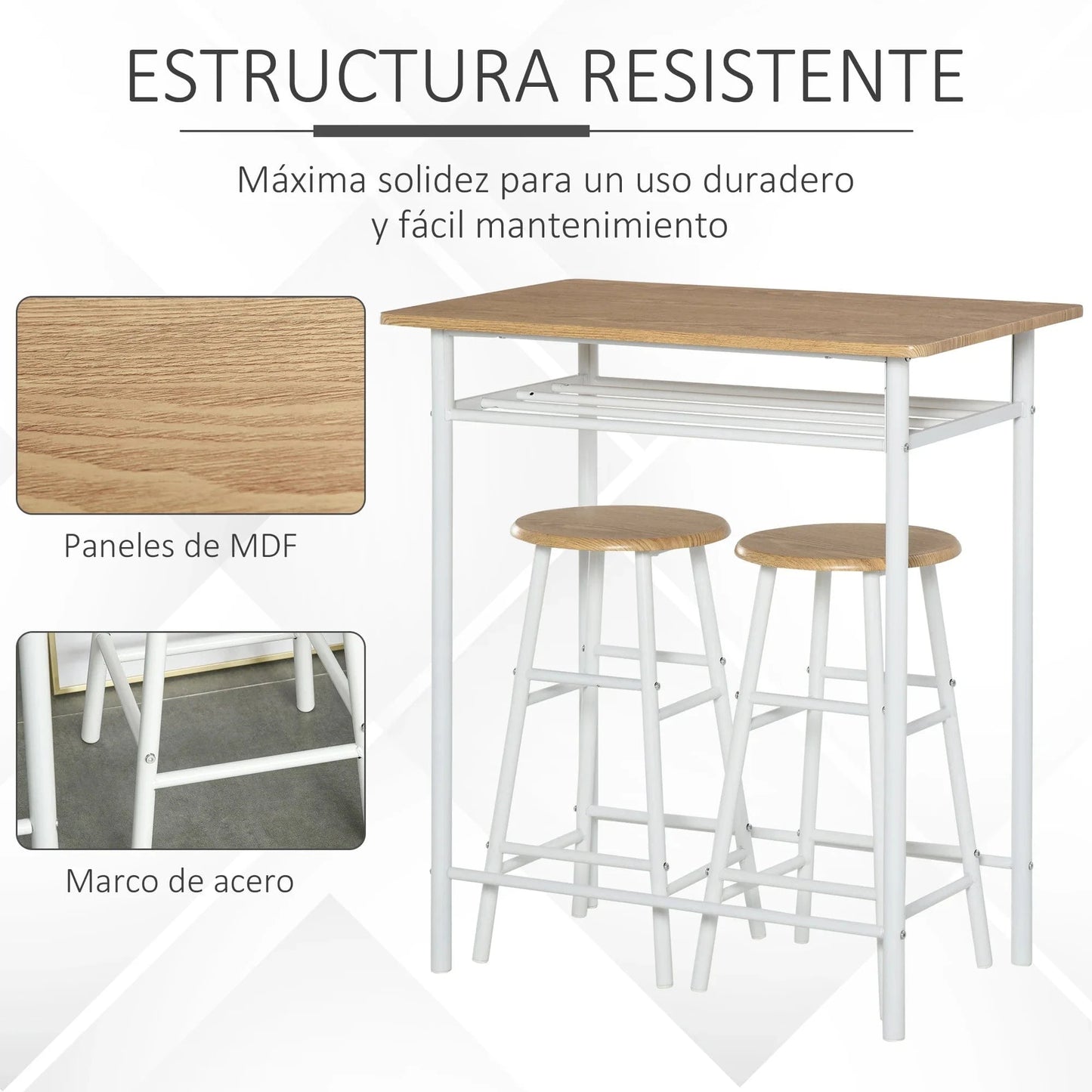 Ensemble table haute de bar et 2 chaises