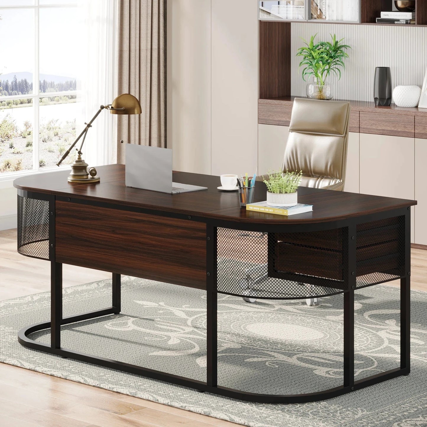 Bureau bois et noir 4 tiroirs