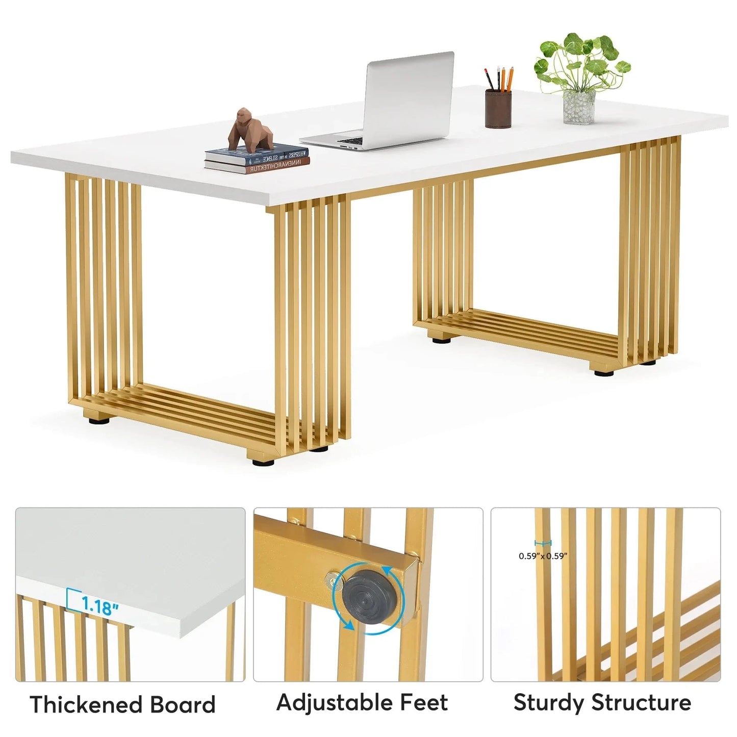 Bureau blanc et doré