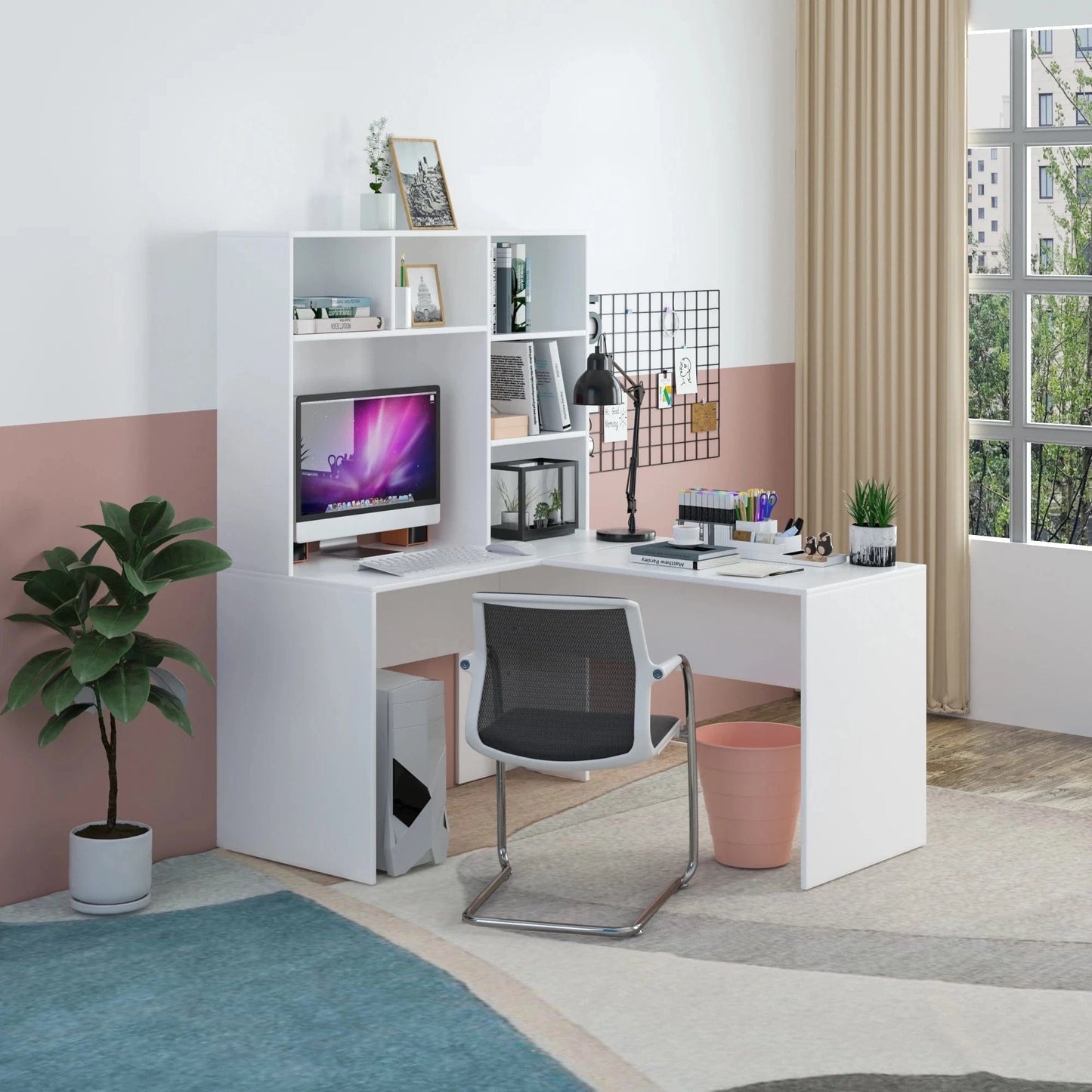 Bureau angle blanc avec etagere
