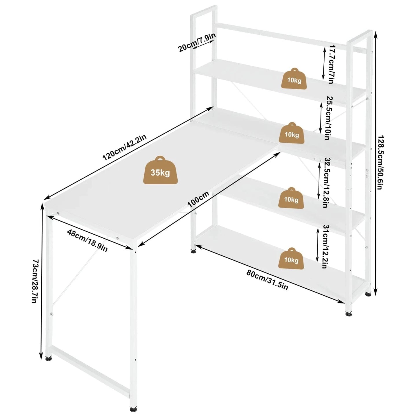 Bureau blanc équipé d'une étagère