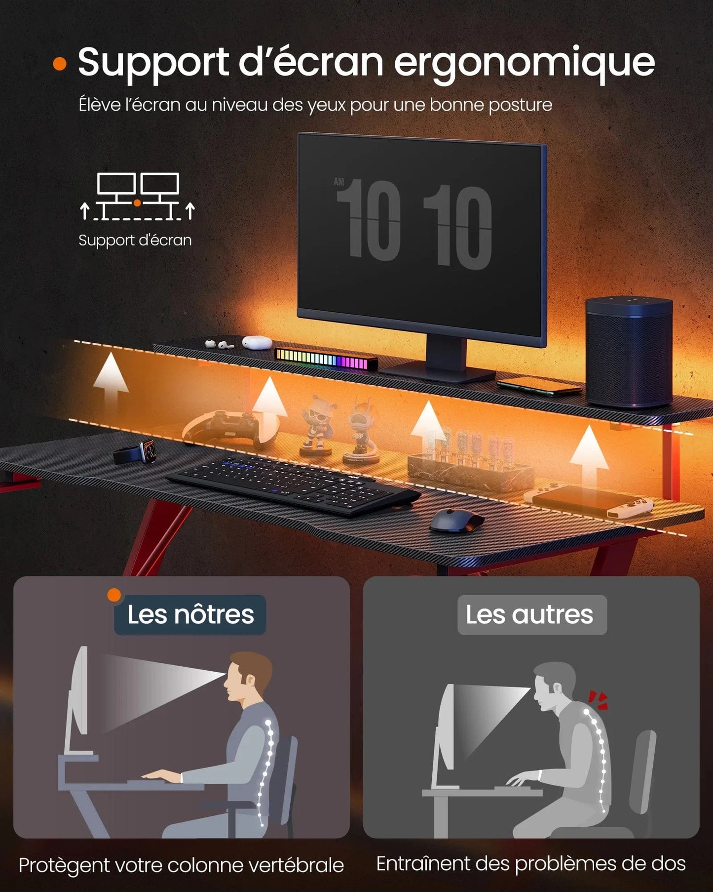Bureau de gamer petit espace rouge et noir