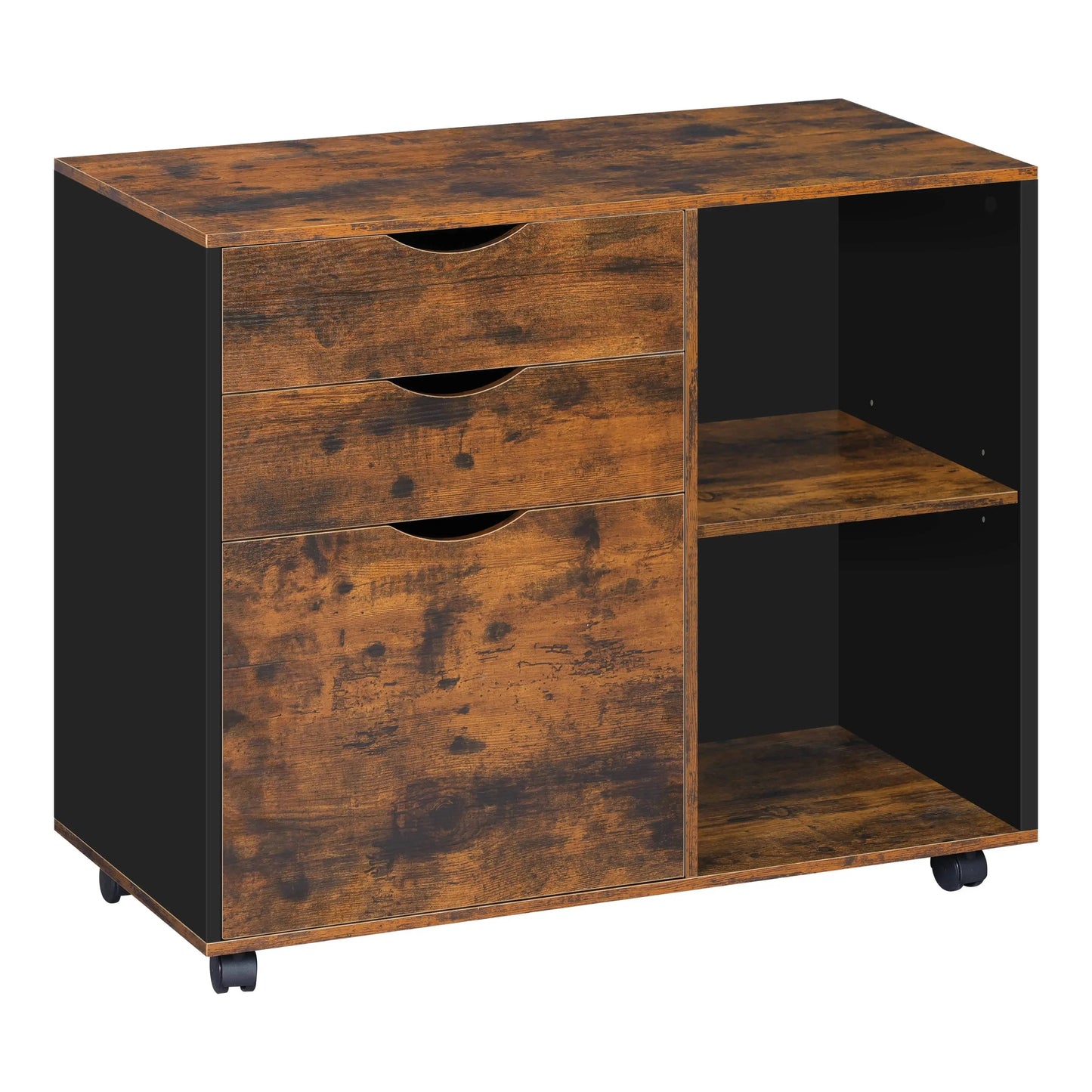 Caisson bureau à roulette en bois rustique