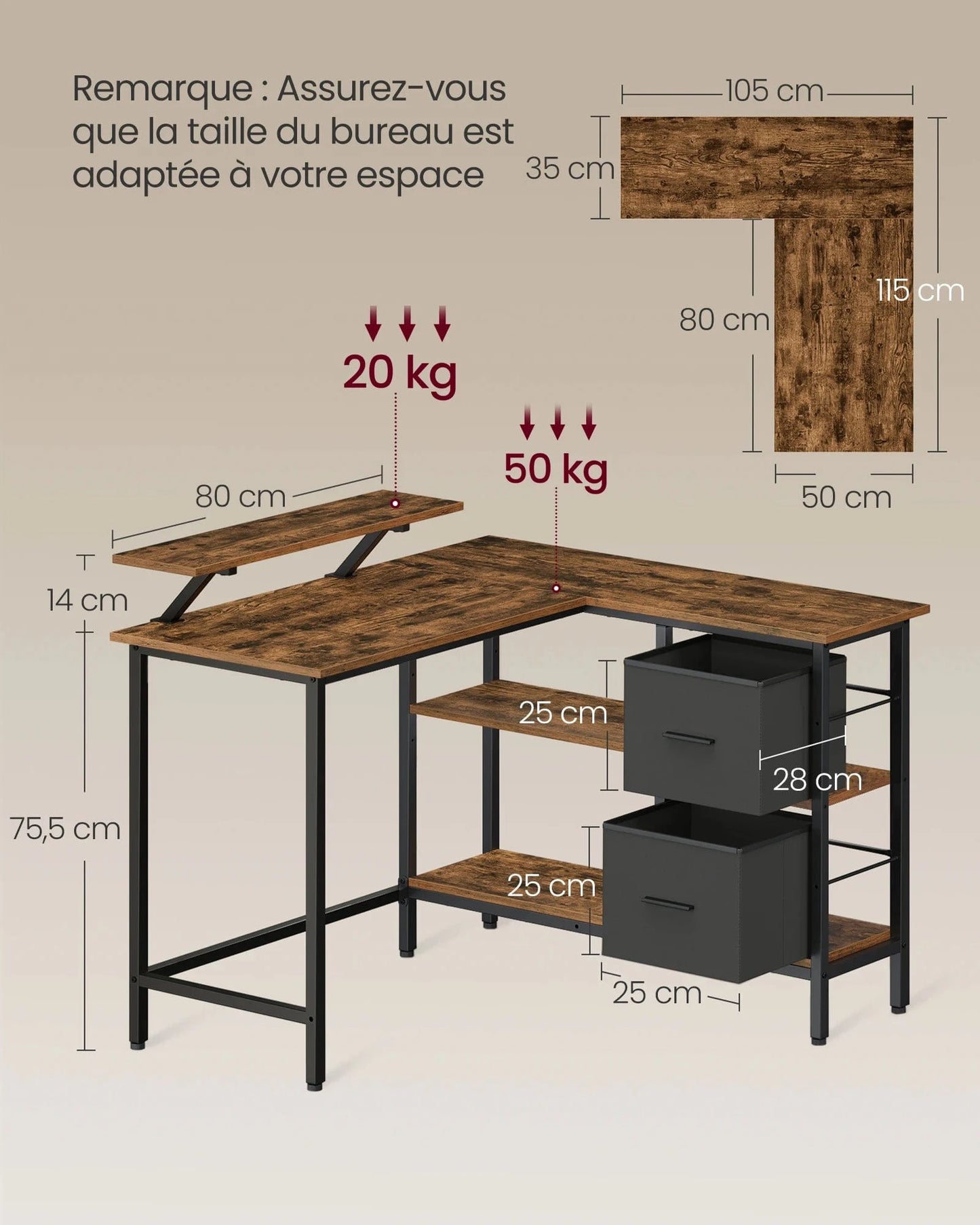 Bureau en l avec rangement