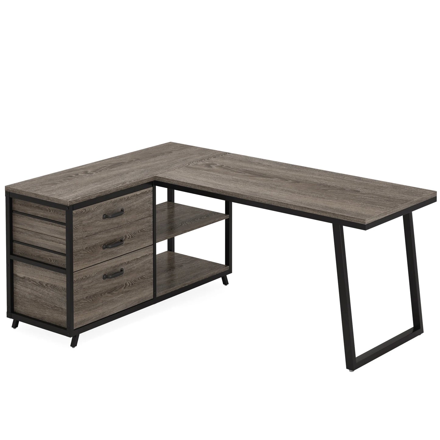 Bureau d'angle en bois avec rangement