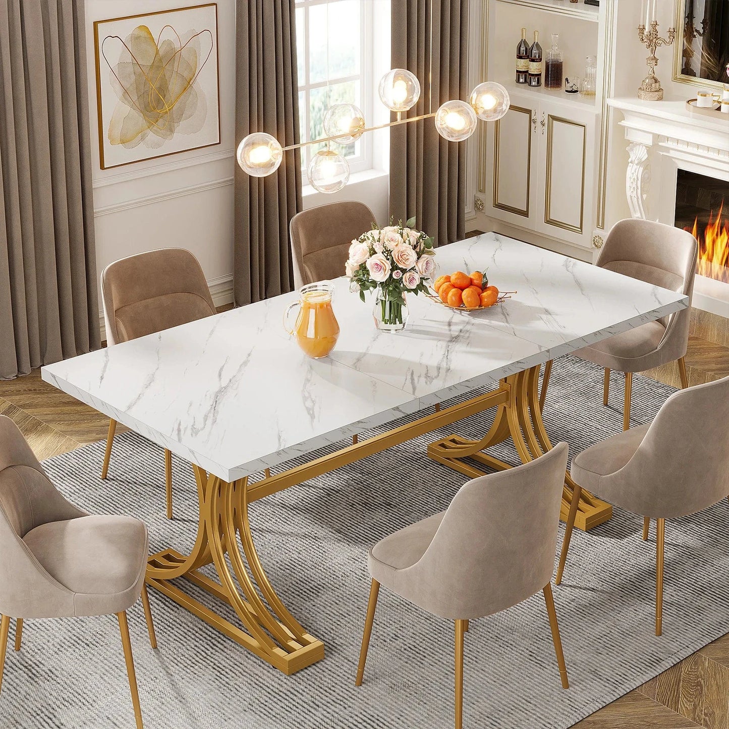Table de réunion blanche et doré
