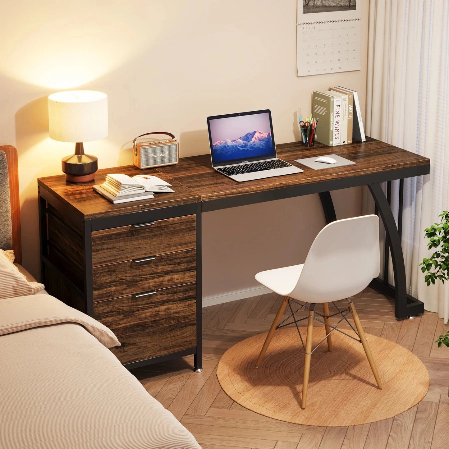 Bureau bois et metal noir