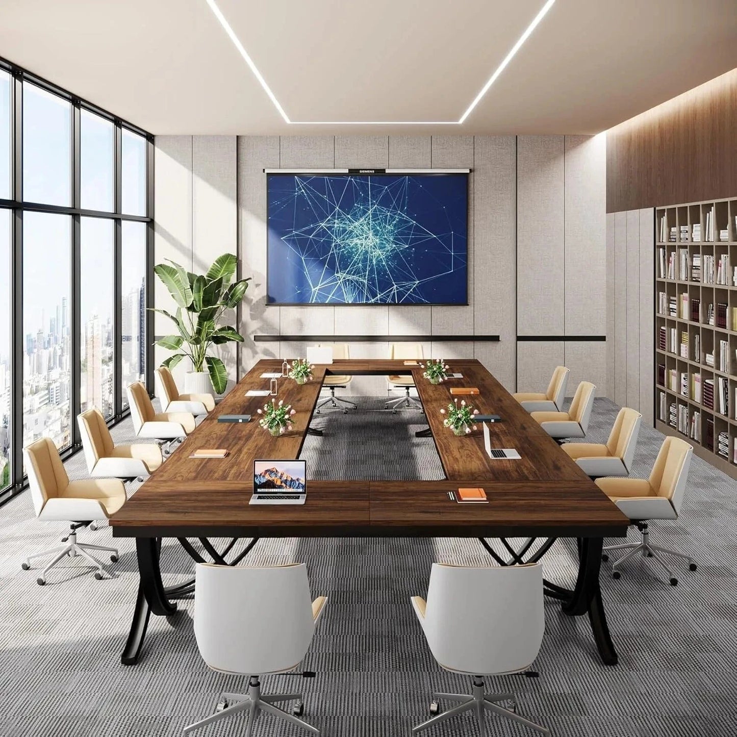 Grande table de réunion bois et métal